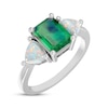 Thumbnail Image 2 of Emerald-Cut Lab-Created Emerald & Trillion-Cut Lab-Created Opal Ring Sterling Silver