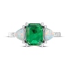 Thumbnail Image 3 of Emerald-Cut Lab-Created Emerald & Trillion-Cut Lab-Created Opal Ring Sterling Silver