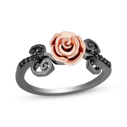 Disney Treasures The Nightmare Before Christmas Black Diamond Rose Ring 1/10 ct tw Sterling Silver & 10K Rose Gold