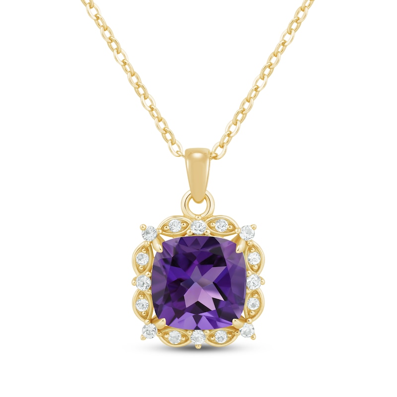 Main Image 2 of Cushion-Cut Amethyst & Diamond Gift Set 1/3 ct tw 10K Yellow Gold 18&quot;