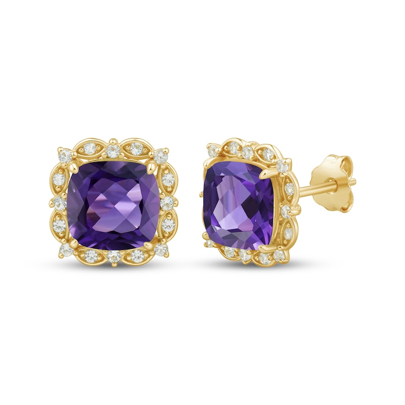 Main Image 3 of Cushion-Cut Amethyst & Diamond Gift Set 1/3 ct tw 10K Yellow Gold 18&quot;