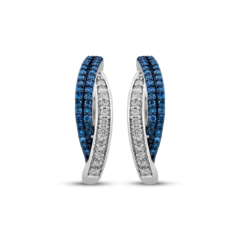 Main Image 2 of Blue & White Diamond Crossover Hoop Earrings 1/2 ct tw Sterling Silver