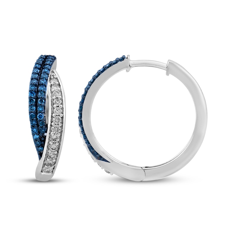 Main Image 3 of Blue & White Diamond Crossover Hoop Earrings 1/2 ct tw Sterling Silver