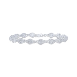 Diamond Teardrop Beaded Link Bracelet 1/10 ct tw Sterling Silver 7.25&quot;