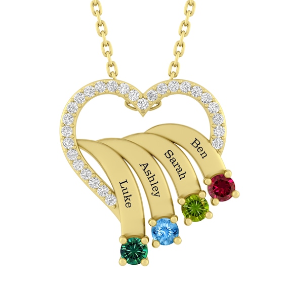 Birthstone Family & Mother's Heart Pendant (2-4 Stones and Lines