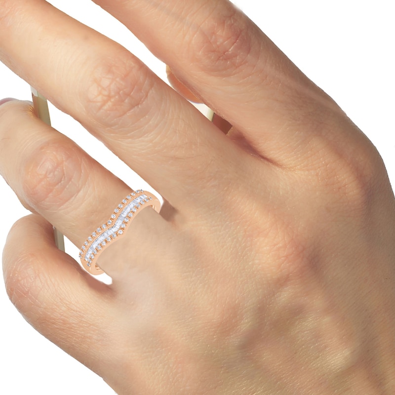 Main Image 4 of Diamond Anniversary Ring 1/4 ct tw Round/Baguette 10K Rose Gold