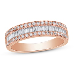 Diamond Anniversary Ring 1/2 ct tw Round/Baguette 10K Rose Gold