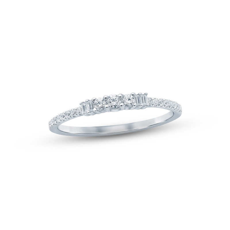 Main Image 1 of Now + Forever Diamond Anniversary Ring 1/5 ct tw Round & Baguette-cut 10K White Gold