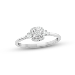 Multi-Diamond Promise Ring 1/10 ct tw Round & Baguette-cut 10K White Gold