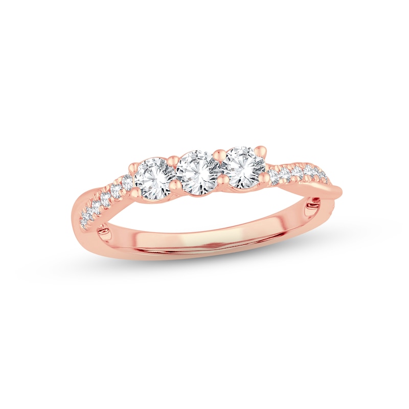 Main Image 1 of Now + Forever Diamond Three-Stone Anniversary Ring 1/2 ct tw Round-cut 14K Rose Gold