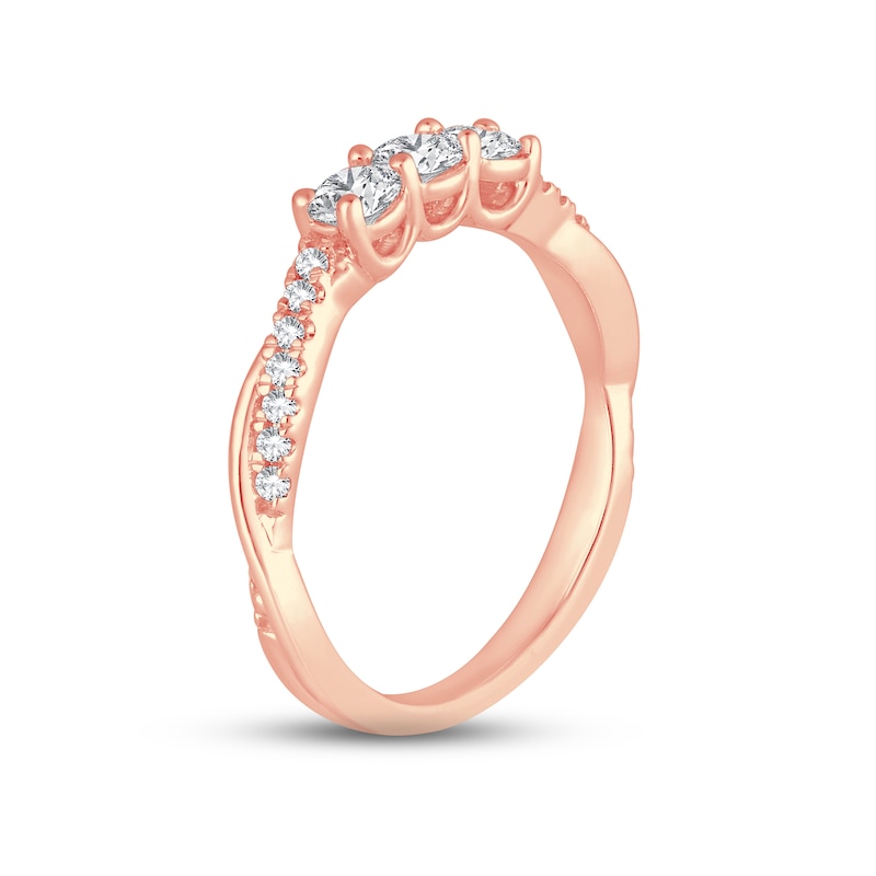 Main Image 2 of Now + Forever Diamond Three-Stone Anniversary Ring 1/2 ct tw Round-cut 14K Rose Gold