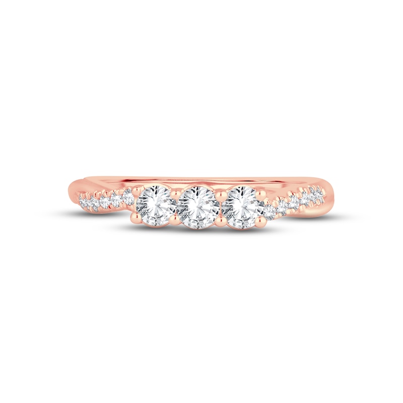 Main Image 3 of Now + Forever Diamond Three-Stone Anniversary Ring 1/2 ct tw Round-cut 14K Rose Gold