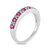 Thumbnail Image 1 of Garnet & Diamond Anniversary Band 1/20 ct tw Round-cut 10K White Gold