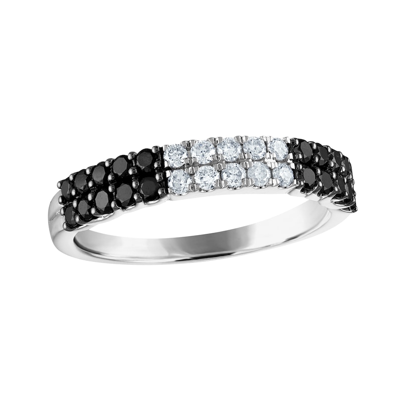 Main Image 1 of Black & White Diamond Anniversary Band 5/8 ct tw Round-cut 10K White Gold