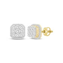 Men's Multi-Diamond Chain Link Accent Octagon Stud Earrings 1 ct tw 10K Yellow Gold