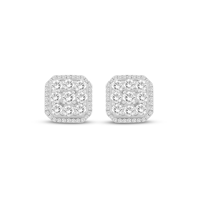 Main Image 2 of Men's Multi-Diamond Chain Link Accent Octagon Stud Earrings 1 ct tw 10K Yellow Gold