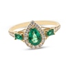 Thumbnail Image 0 of Pear-Shaped & Baguette-Cut Emerald & Diamond Ring 1/5 ct tw 10K Yellow Gold