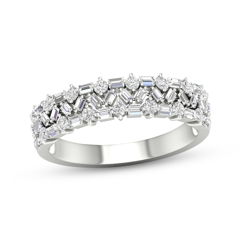 Main Image 1 of Baguette & Round-Cut Diamond Anniversary Band 1/2 ct tw 14K White Gold