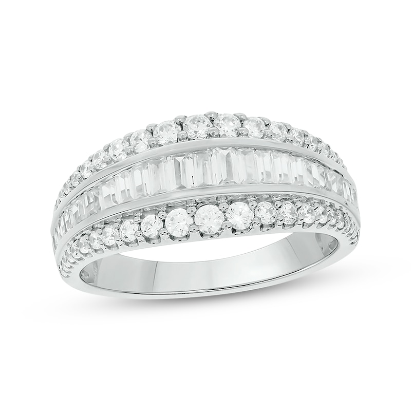 Baguette & Round-Cut Diamond Three-Row Anniversary Band 1 ct tw 14K ...