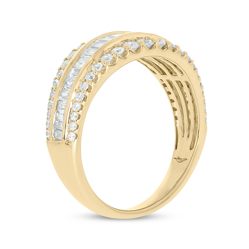 Baguette & Round-Cut Diamond Three-Row Anniversary Band 1 ct tw 14K Yellow Gold