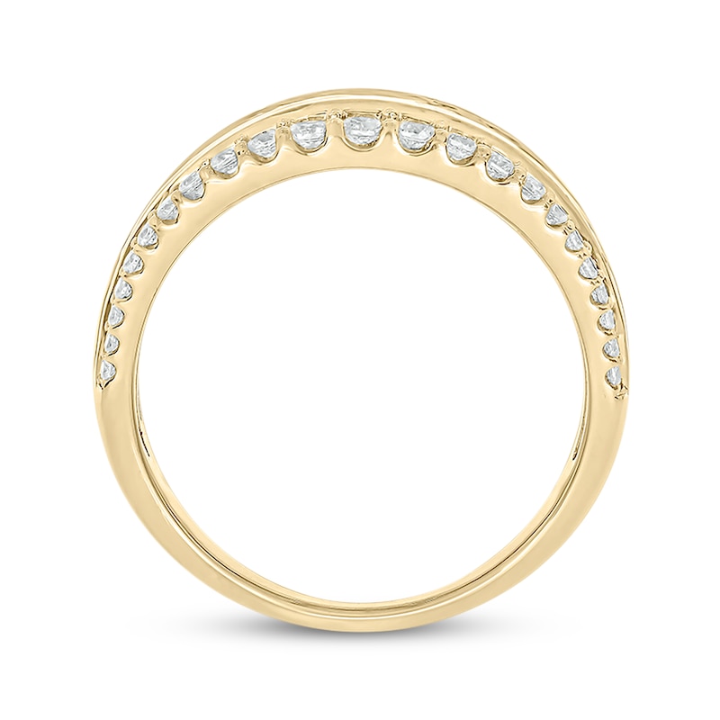 Baguette & Round-Cut Diamond Three-Row Anniversary Band 1 ct tw 14K Yellow Gold