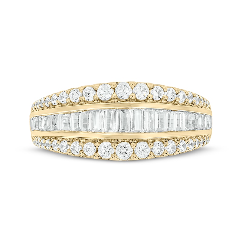 Baguette & Round-Cut Diamond Three-Row Anniversary Band 1 ct tw 14K Yellow Gold