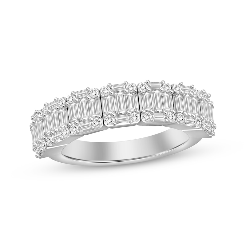 Main Image 1 of Baguette & Round-Cut Diamond Anniversary Band 3/4 ct tw 14K White Gold