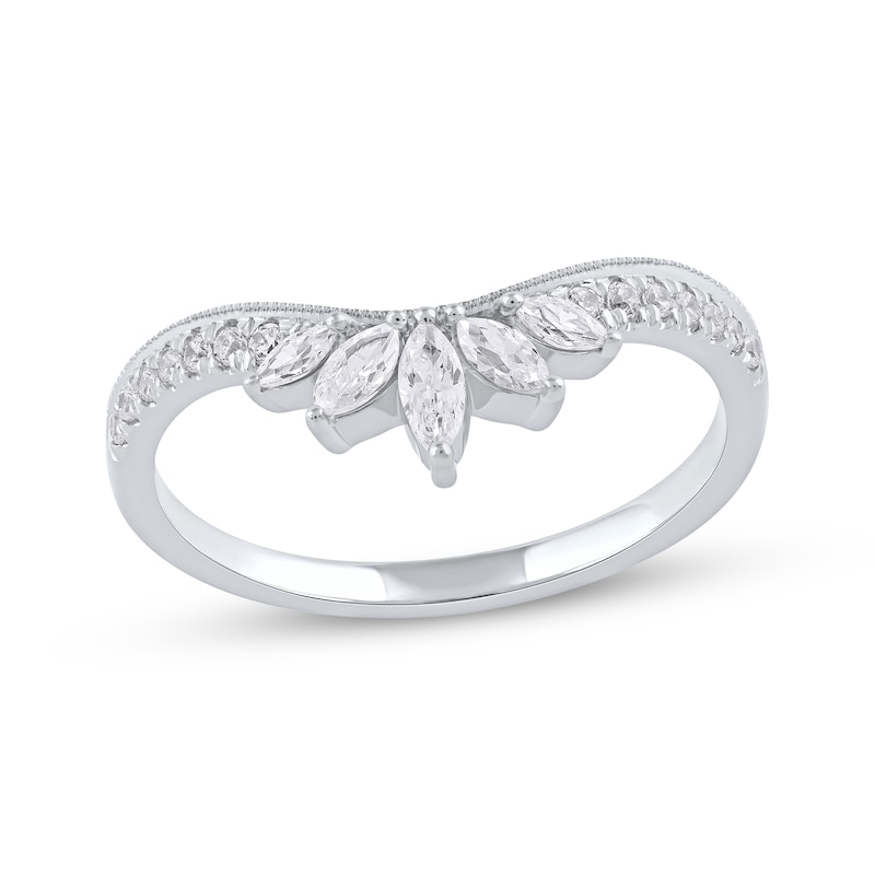 Main Image 1 of Marquise & Round-Cut Diamond Contoured Anniversary Band 1/3 ct tw 14K White Gold