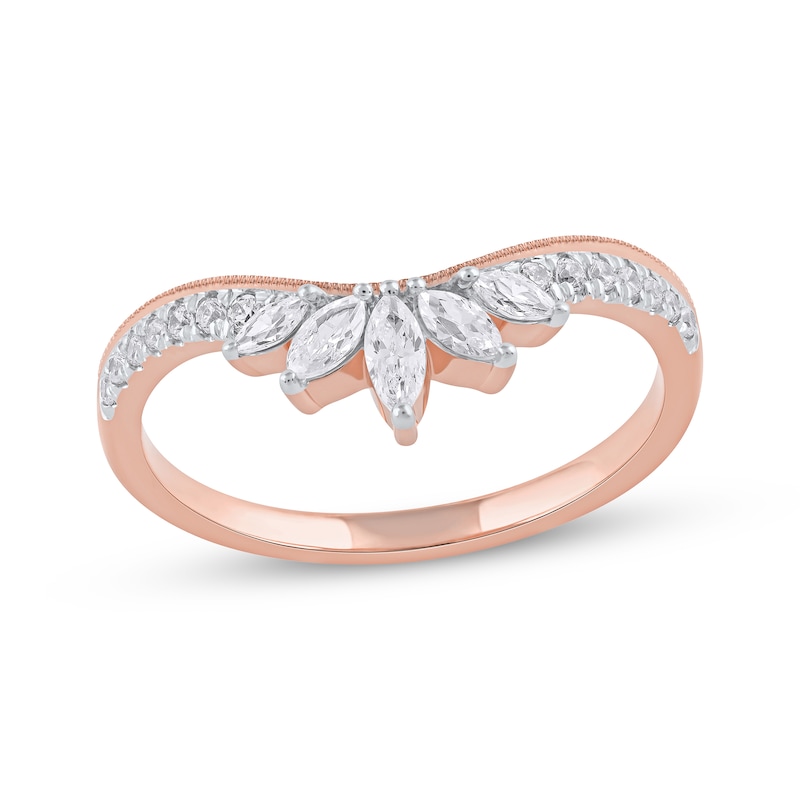 Main Image 1 of Marquise & Round-Cut Diamond Contoured Anniversary Band 1/3 ct tw 14K Rose Gold