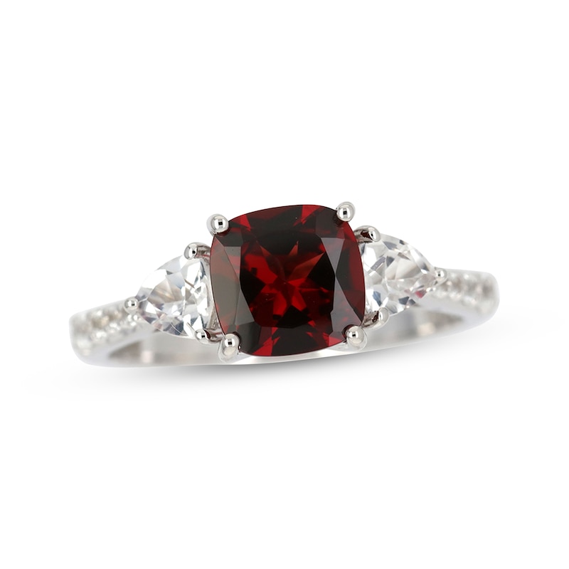 Main Image 1 of Cushion-Cut Garnet & White Lab-Created Sapphire Ring Sterling Silver