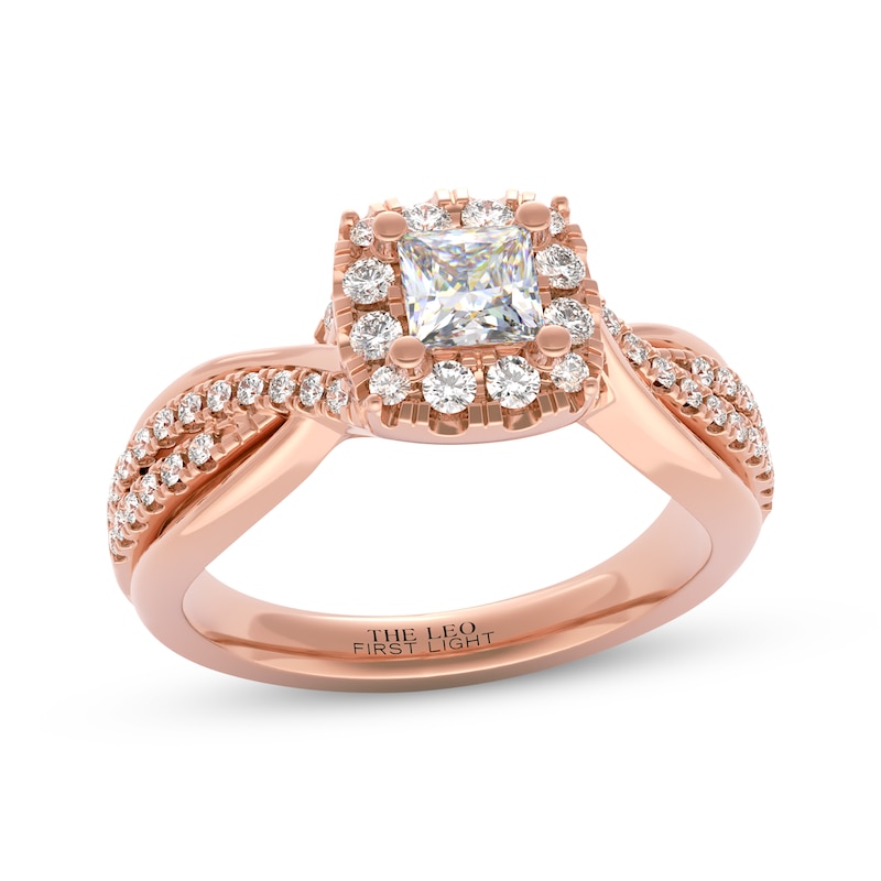 Main Image 1 of THE LEO First Light Diamond Princess-Cut Halo Engagement Ring 3/4 ct tw 14K Rose Gold