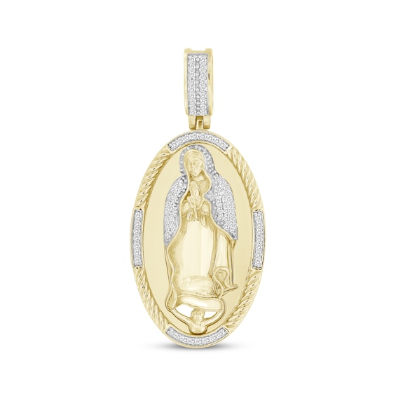 Men's Diamond Our Lady of Guadalupe Oval Charm 1/4 ct tw 10K Yellow Gold