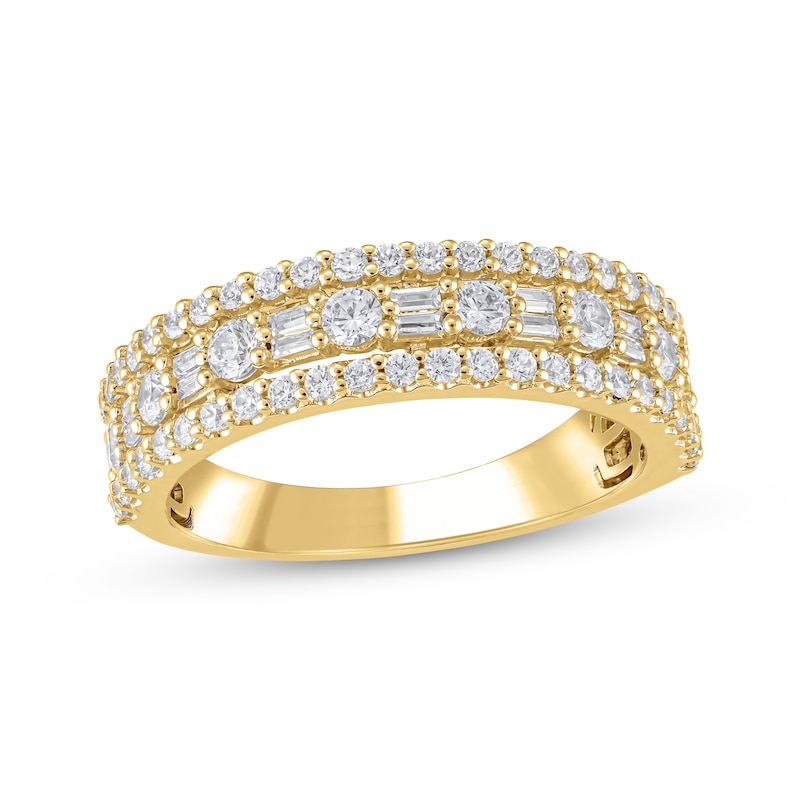 Main Image 1 of Baguette & Round-Cut Diamond Anniversary Band 1 ct tw 14K Yellow Gold