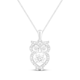 Unstoppable Love Diamond Owl Necklace 1/10 ct tw 10K White Gold 19&quot;