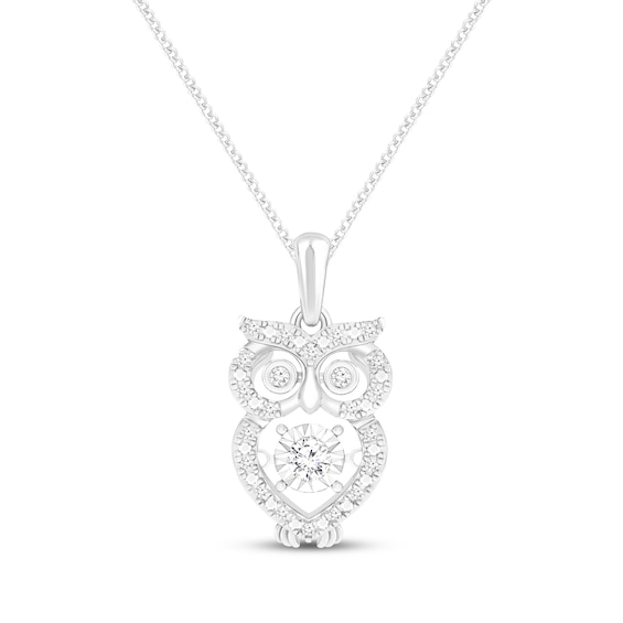 Unstoppable Love Diamond Owl Necklace 1/10 ct tw 10K White Gold 19"