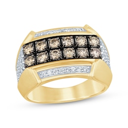 Men's Brown & White Diamond Ring 1-1/2 ct tw 10K Yellow Gold