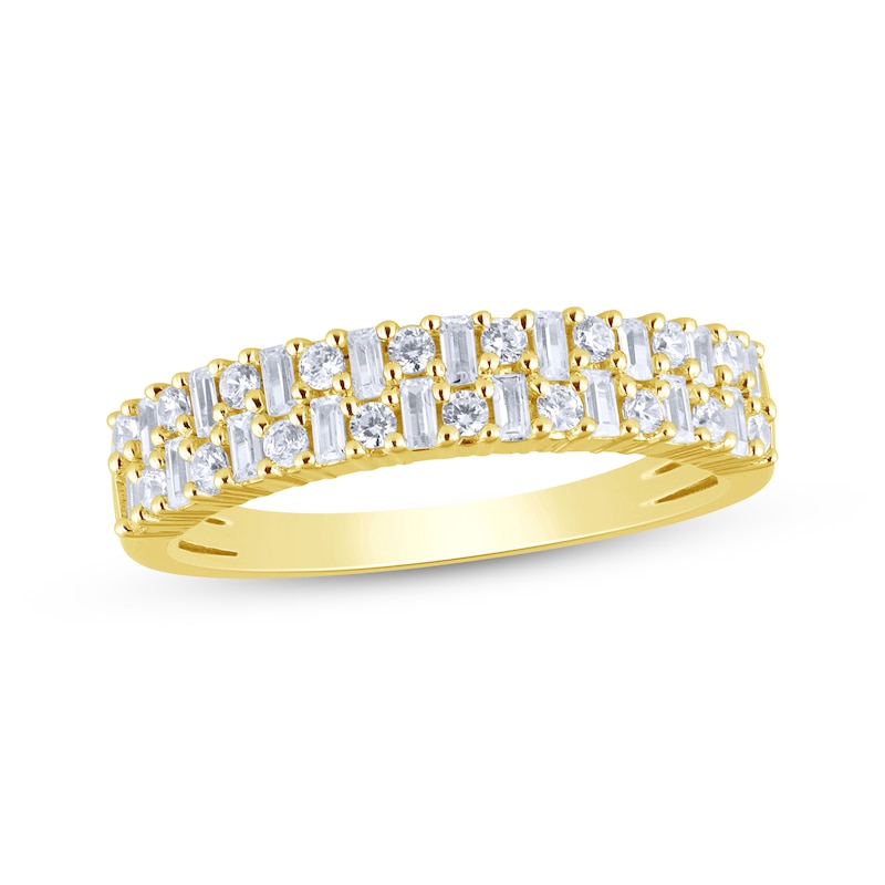 Main Image 1 of Baguette & Round-Cut Diamond Anniversary Band 1/2 ct tw 14K Yellow Gold