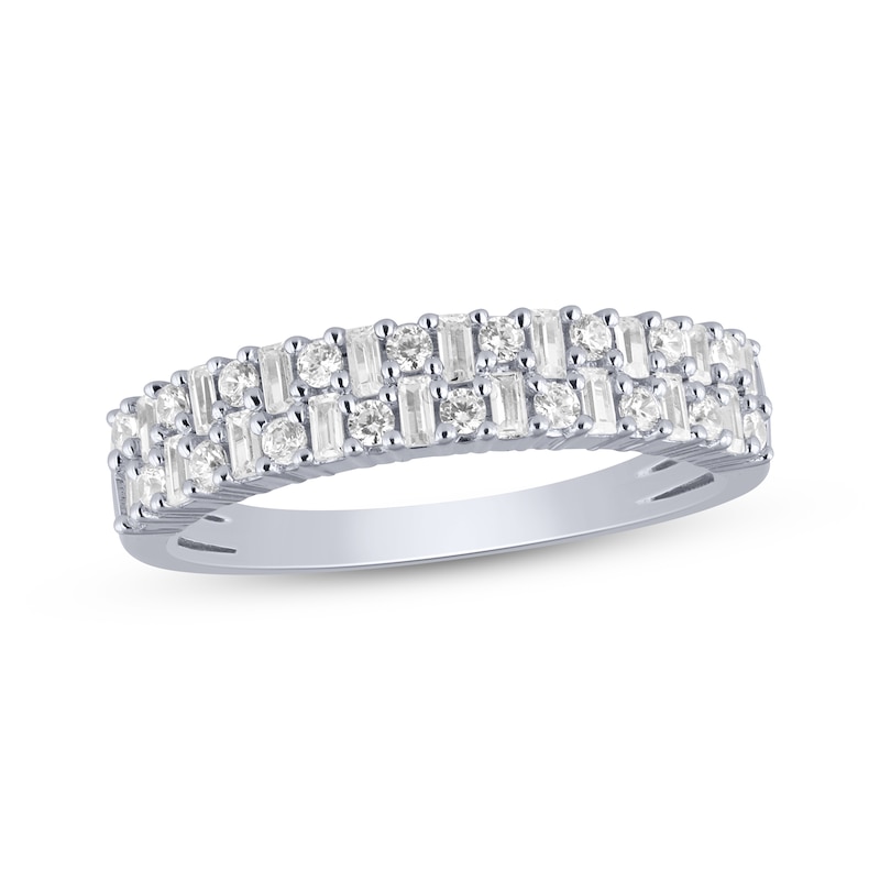 Main Image 1 of Baguette & Round-Cut Diamond Anniversary Band 1/2 ct tw 14K White Gold