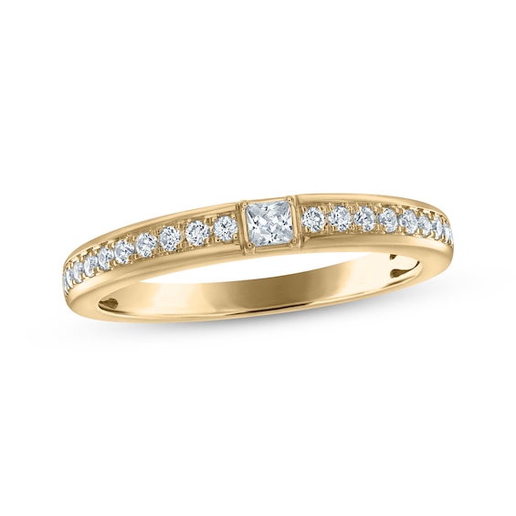 Princess & Round-Cut Diamond Anniversary Ring 1/4 ct tw 14K Yellow Gold