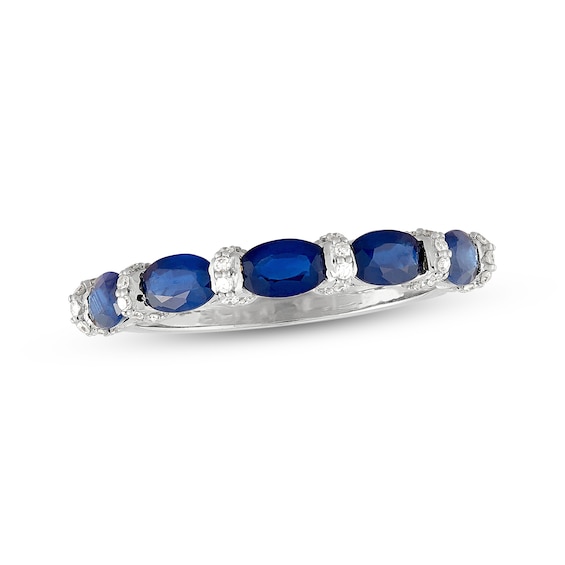Oval-Cut Blue Sapphire & Diamond Anniversary Ring 1/8 ct tw 10K White Gold