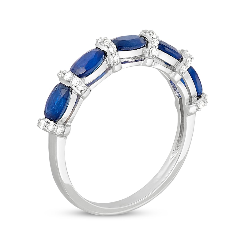 Main Image 2 of Now + Forever Oval-Cut Blue Sapphire & Diamond Anniversary Ring 1/8 ct tw 10K White Gold