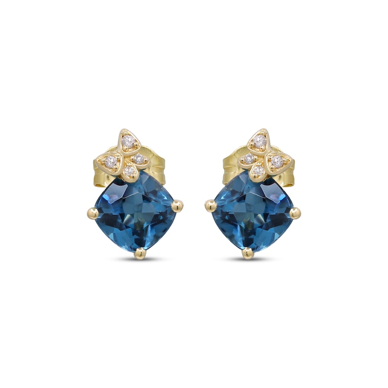 Main Image 2 of Cushion-Cut London Blue Topaz & Diamond Accent Butterfly Stud Earrings 10K Yellow Gold