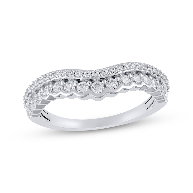 Main Image 1 of Diamond Scalloped Two-Row Anniversary Ring 1/2 ct tw 14K White Gold