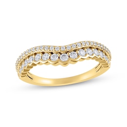 Diamond Scalloped Two-Row Anniversary Ring 1/2 ct tw 14K Yellow Gold