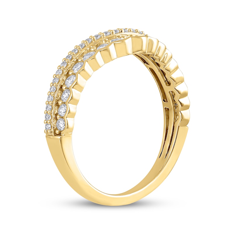 Main Image 2 of Diamond Scalloped Two-Row Anniversary Ring 1/2 ct tw 14K Yellow Gold