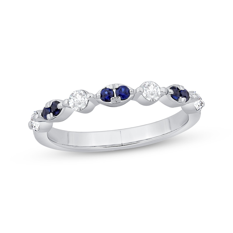 Main Image 1 of Blue Sapphire & Diamond Anniversary Ring 1/4 ct tw 10K White Gold