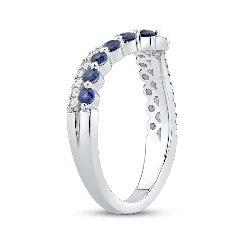 Main Image 2 of Diamond & Blue Sapphire Crossover Chevron Anniversary Ring 1/6 ct tw 14K White Gold