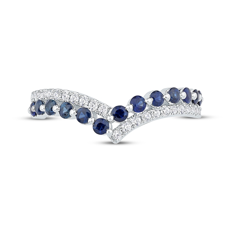 Main Image 3 of Diamond & Blue Sapphire Crossover Chevron Anniversary Ring 1/6 ct tw 14K White Gold