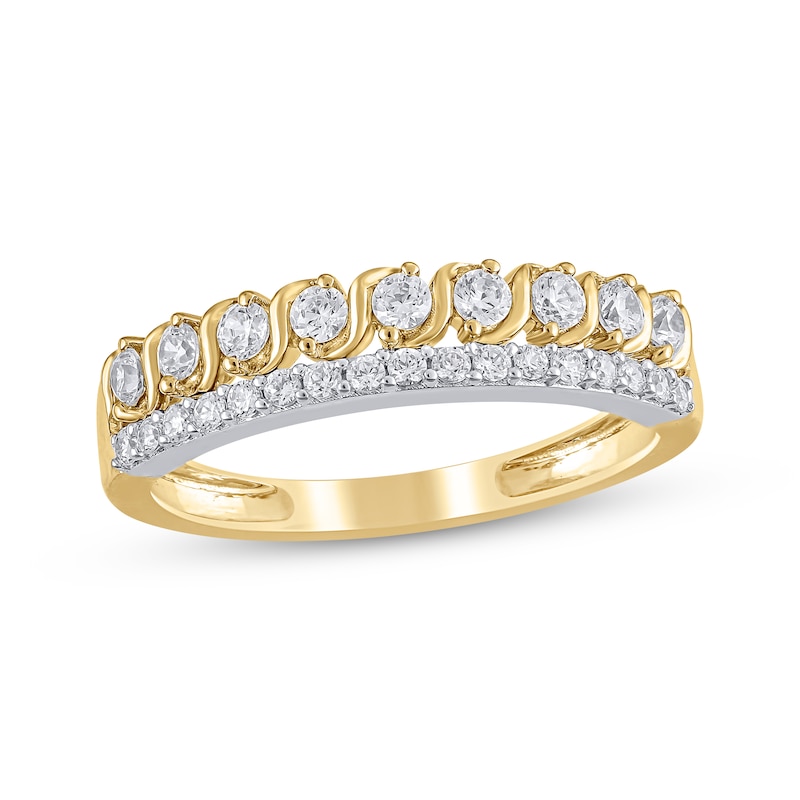 Main Image 1 of Diamond Two-Row Swirl Anniversary Ring 1/2 ct tw 14K Yellow Gold