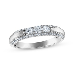 Now + Forever Pear-Shaped & Round-Cut Diamond Three-Stone Anniversary Ring 3/8 ct tw 10K White Gold